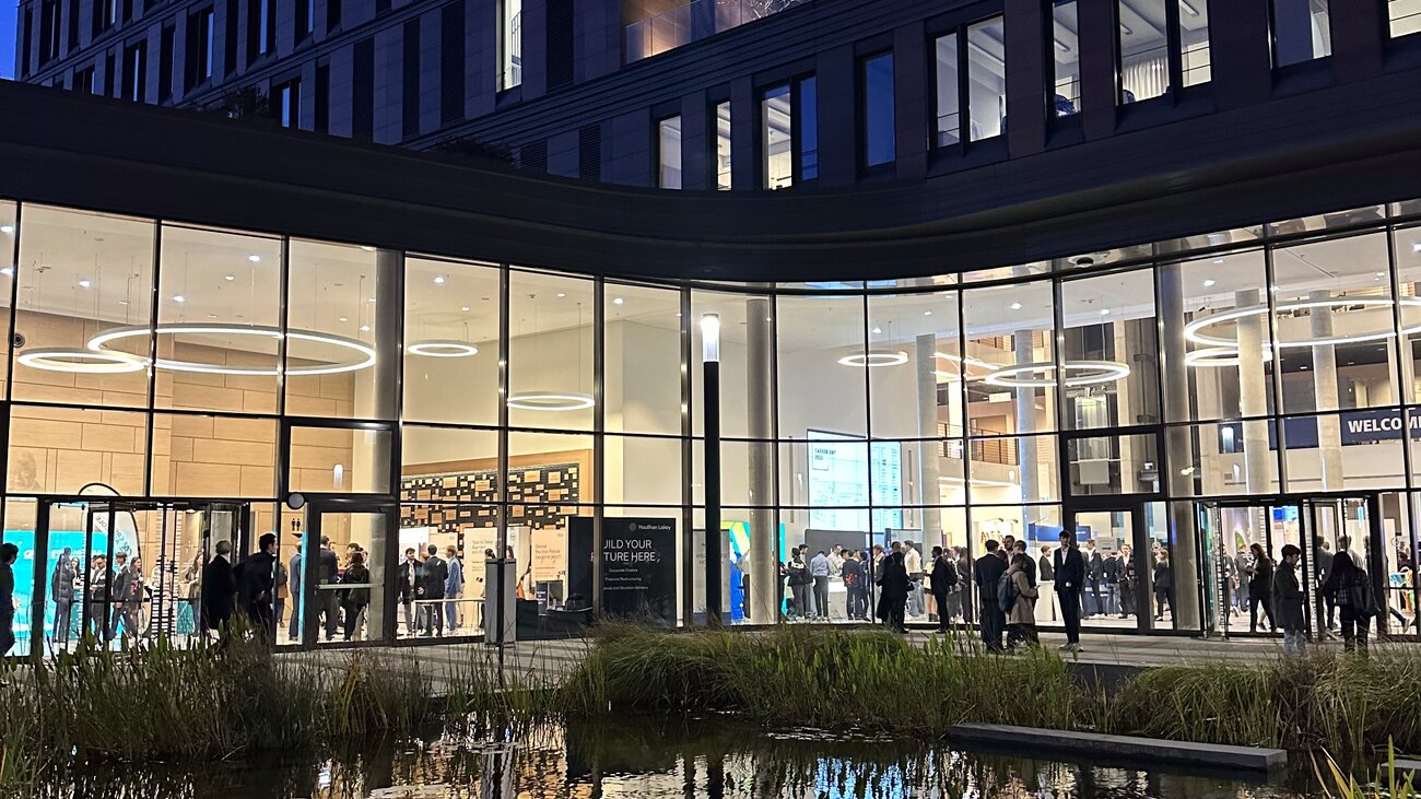 Frankfurt School of Finance & Management campus at dusk